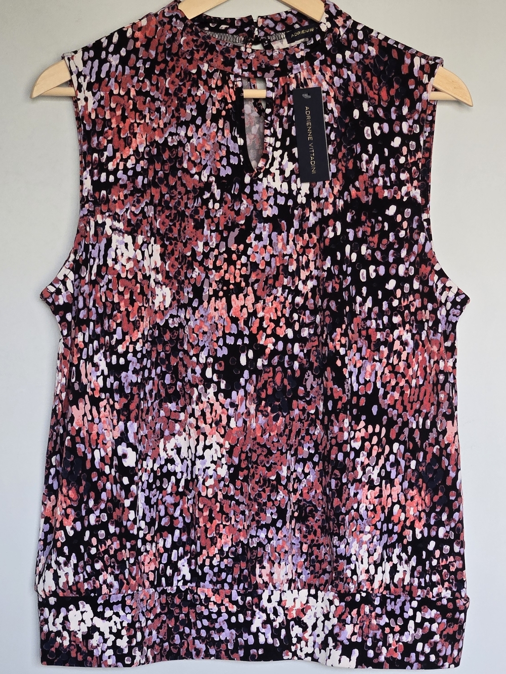 Adrienne Vittadini Sleeveless Printed Keyhole Top - Pink Multi Large NWT